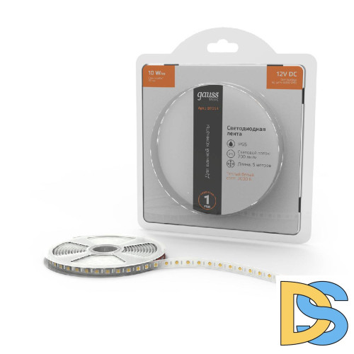 Светодиодная лента Gauss Basic 12В 5050 10Вт/м 3000K 5м IP65 BT051