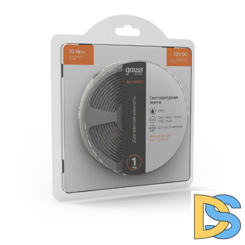 Светодиодная лента Gauss Basic 12В 5050 10Вт/м 3000K 5м IP65 BT051