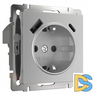 Розетка с быстрой зарядкой USB Type A+С серебряный рифленый W1171709