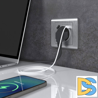 Розетка с быстрой зарядкой USB Type A+С серебряный рифленый W1171709