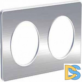 Рамка 2-ая (двойная), Полированный алюминий/Белый (металл), серия Odace, Schneider Electric