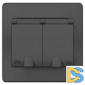 Розетка 1-ая электрическая, с заземлением, крышкой IР44, влагозащищенная, Антрацит, сери