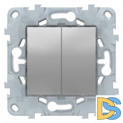 Выключатель 2-клавишный проходной (с двух мест), Алюминий, серия Unica New, Schneider Electric