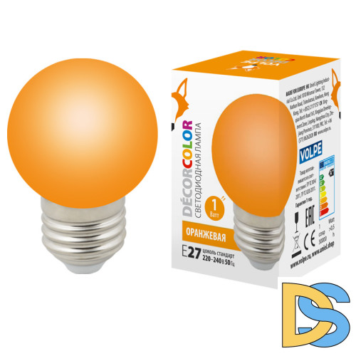 Лампа декоративная светодиодная (UL-00005650) Volpe E27 1W оранжевая LED-G45-1W/ORANGE/E27/FR/С