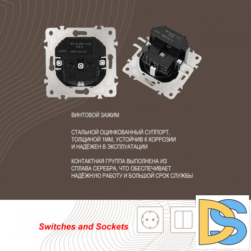 Розетка с заземлением, шторками + 2 USB Arte Milano 206.47-1.shampan