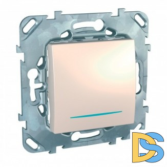 Выключатель 1-клавишный; кнопочный с подсветкой, Бежевый, серия Unica, Schneider Electric