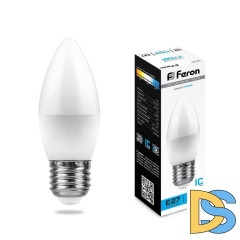 Лампа светодиодная Feron E27 7W 6400K Свеча Матовая LB-97 25883