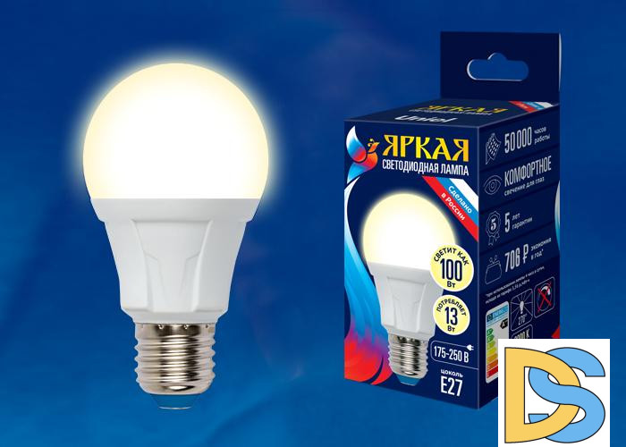 Лампа светодиодная (UL-00004578) Uniel E27 60W 6500K матовая LED-U270-60W/6500K/E27/FR PLU01WH