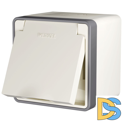 Розетка влагозащ. с зазем. с защит. крышкой и шторками Werkel Gallant (слоновая кость) W5071203