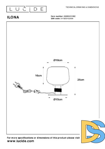 Настольная лампа Lucide Ilona 45508/01/62