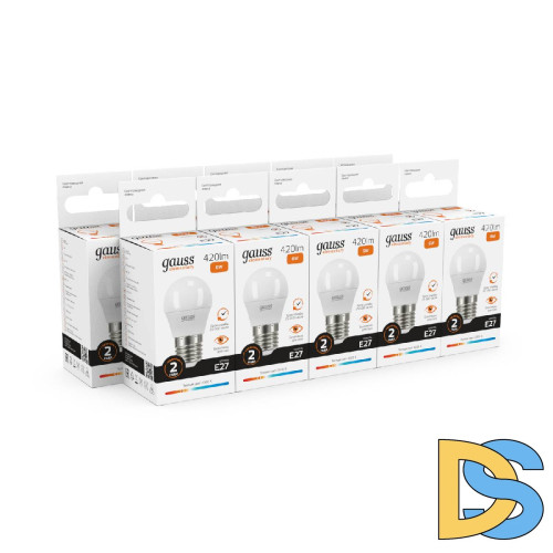 Лампа светодиодная Gauss E27 6W 3000K шар матовый 53216