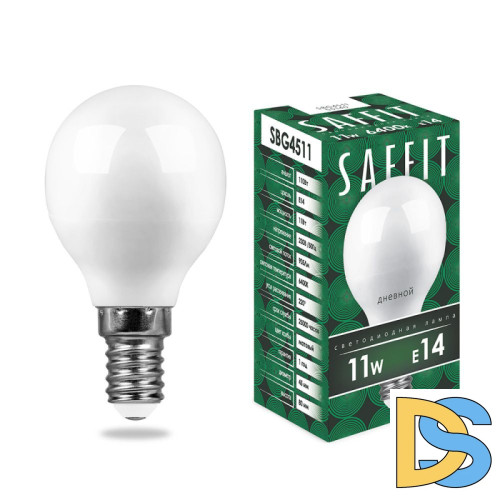 Лампа светодиодная Saffit SBG4511 шар E14 11W 6400K 55140