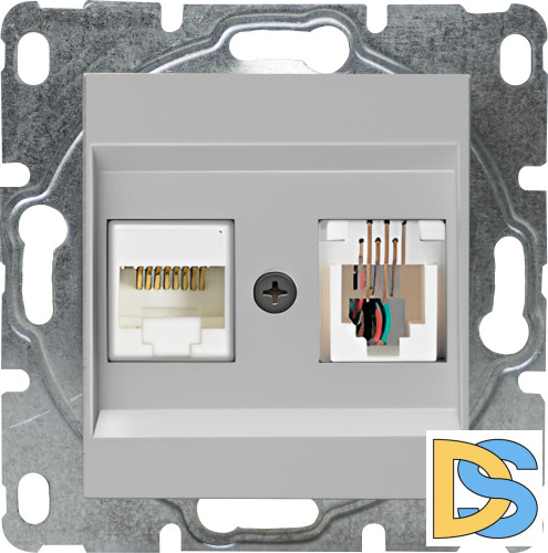 Розетка для сетевого кабеля LAN + Phone без рамки серебристая Vesta-Electric Exclusive Silver Metallic