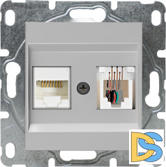 Розетка для сетевого кабеля LAN + Phone без рамки серебристая Vesta-Electric Exclusive Silver Metallic