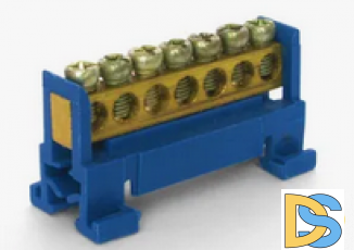 Шина нулевая на дин-рейку, 7 отверстий, синяя