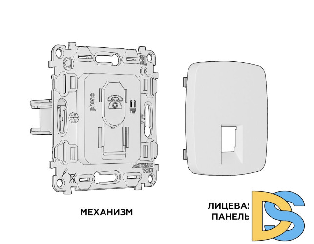 Комплект механизма телефонной розетки RJ-11(4P4C) со шторкой Ambrella Volt Omega MO332030
