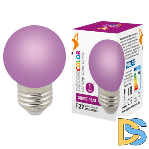 Лампа декоративная светодиодная (UL-00005652) Volpe E27 1W фиолетовая LED-G45-1W/PURPLE/E27/FR/С