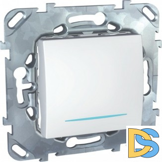 Выключатель 1-клавишный; кнопочный с подсветкой, Белый, серия Unica, Schneider Electric