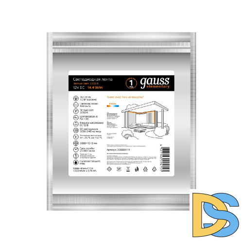 Светодиодная влагозащищенная лента Gauss 14,4W/m 60LED/m 5050SMD теплый белый 5M 356000114