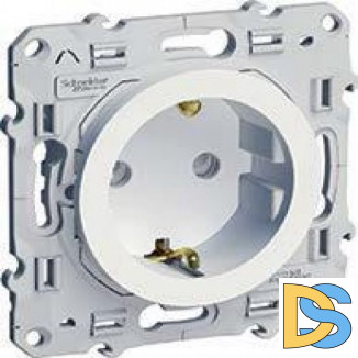 Розетка 1-ая электрическая без заземления с защитными шторками, Белый, серия Odace, Schneider Electric
