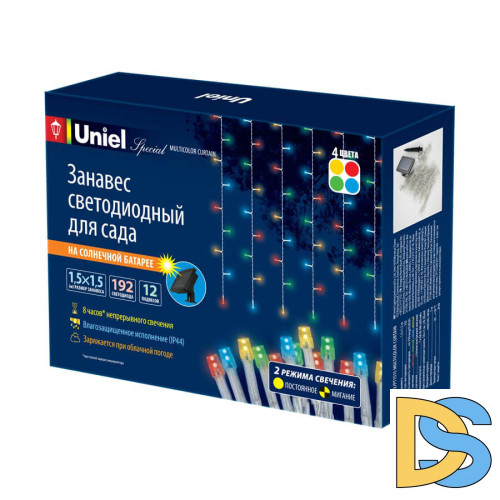 Гирлянда на солнечных батареях (UL-00006539) Uniel Занавес USL-S-132/PT1515 Multicolor Curtain