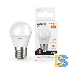 Лампа светодиодная Gauss E27 8W 3000K шар матовый 53218
