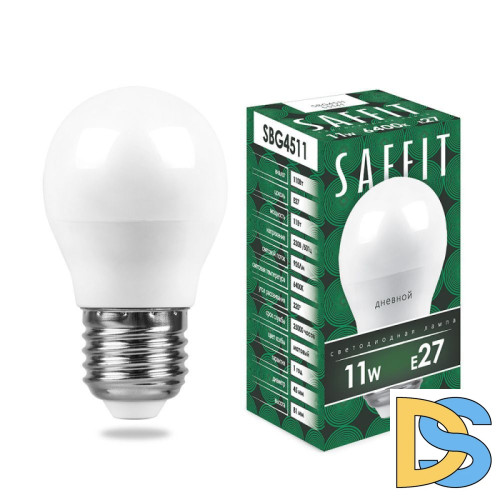 Лампа светодиодная Saffit SBG4511 шар E27 11W 6400K 55141