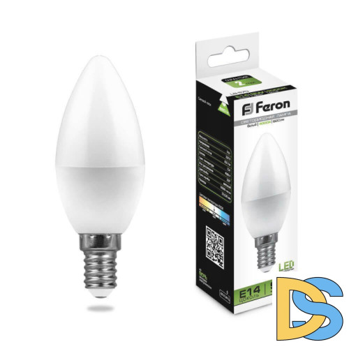 Лампа светодиодная Feron E14 9W 4000K Свеча Матовая LB-570 25799