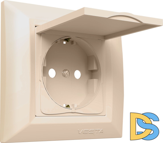 Розетка одинарная с заземлением с крышкой кремовая Vesta-Electric Roma Cream