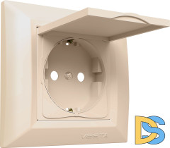 Розетка одинарная с заземлением с крышкой кремовая Vesta-Electric Roma Cream