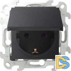 Розетка 1-ая электрическая , с заземлением, крышкой IР44, влагозащищенная, цвет Графит,Simon 24