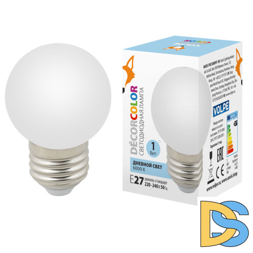 Лампа декоративная светодиодная (UL-00005806) Volpe E27 1W 6000K матовая LED-G45-1W/6000K/E27/FR/С