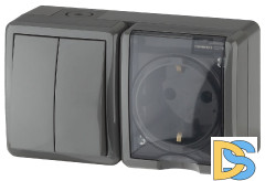 Блок розетка+выключатель двойной Эра 11-7402-03 Б0020736