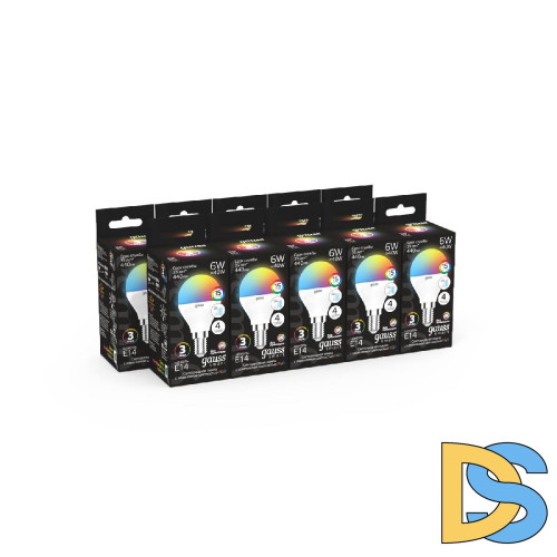 Лампа светодиодная диммируемая Gauss E14 6W RGBW груша матовая 105101406