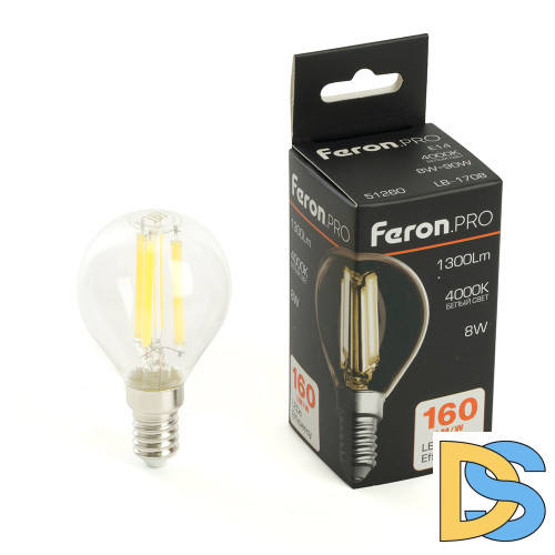 Лампа светодиодная Feron LB-1708 E14 8W 4000K 51260