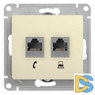 Розетка компьютерная 2-ая кат.5е, RJ-45 (интернет), Бежевый, серия Glossa, Schneider Electric
