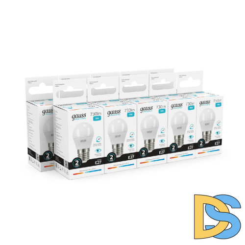 Лампа светодиодная Gauss E27 10W 4100K шар матовый 53220