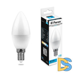 Лампа светодиодная Feron E14 9W 6400K Свеча Матовая LB-570 25800