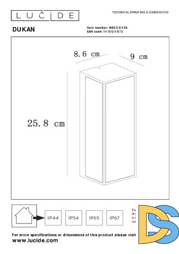 Уличный настенный светильник Lucide Dukan 15802/01/30