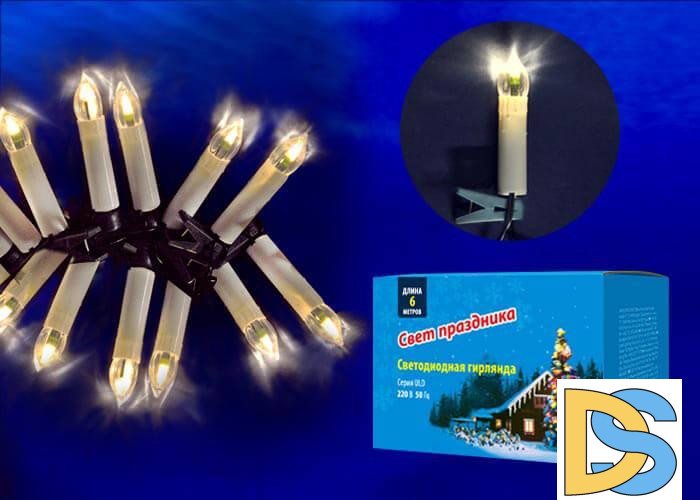 Светодиодная гирлянда (UL-00005469) Uniel Свечки 220V теплый белый ULD-S0600-030/SGA Warm White IP20 Candles