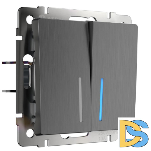 Выключатель двухклавишный проходной с подсветкой Werkel графит рифленый W1122104 4690389158490