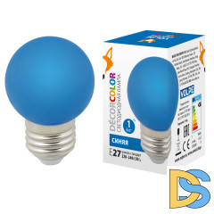 Лампа декоративная светодиодная (UL-00005647) Volpe E27 1W синяя LED-G45-1W/BLUE/E27/FR/С