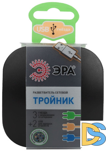 Разветвитель электрический Эра SP-3e-USB-BLACK Б0046364