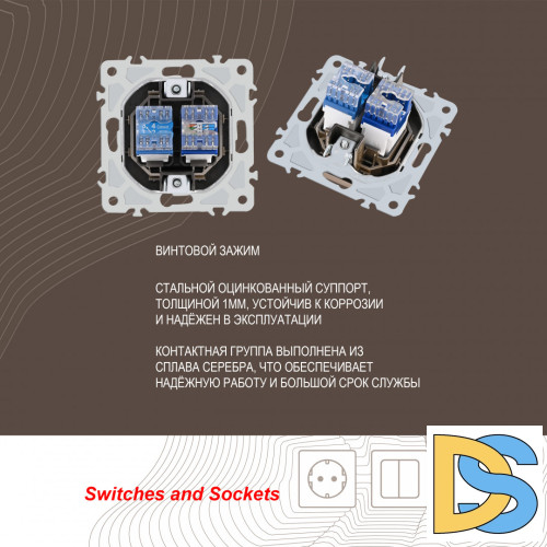 Розетка телефонная RJ11 + компьютерная RJ45 Arte Milano 206.44-1.shampan