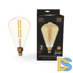 Лампа светодиодная филаментная Gauss E27 6W 2700K янтарная 157802118