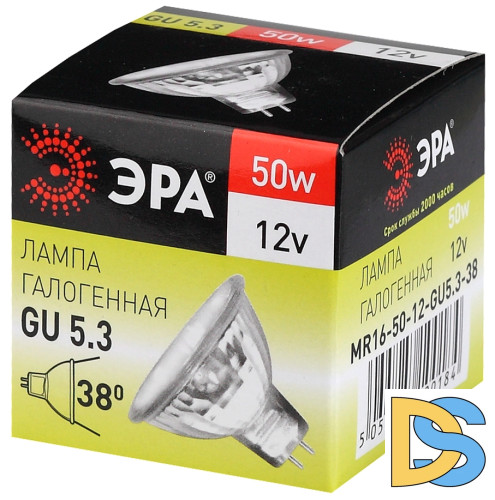 Лампа галогенная Эра GU5.3 50W 3000K GU5.3-MR16-50W-12V-CL C0027358