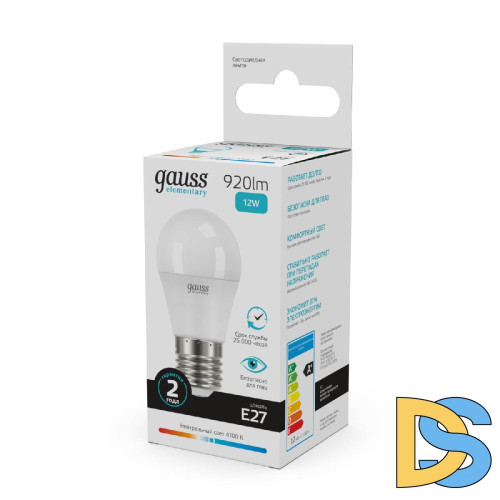 Лампа светодиодная Gauss E27 12W 4100K шар матовый 53222