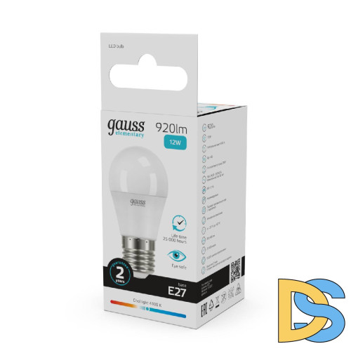 Лампа светодиодная Gauss E27 12W 4100K шар матовый 53222