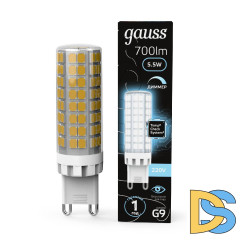 Лампа светодиодная диммируемая Gauss G9 5,5W 4100К прозрачная 107309255-D