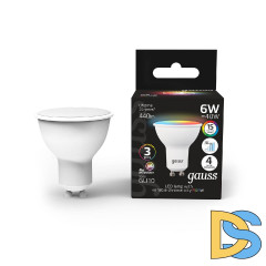 Лампа светодиодная диммируемая Gauss GU10 6W RGBW рефлектор матовый 101106406
